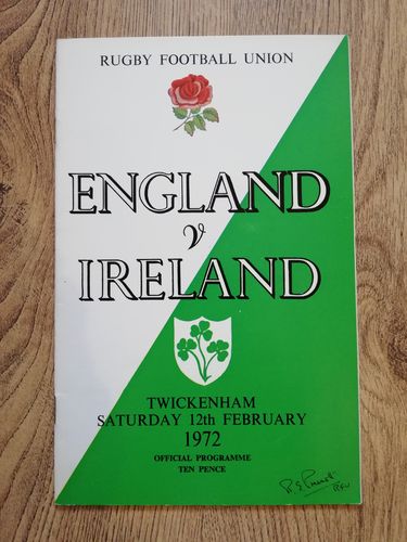 England v Ireland 1972 Rugby Programme
