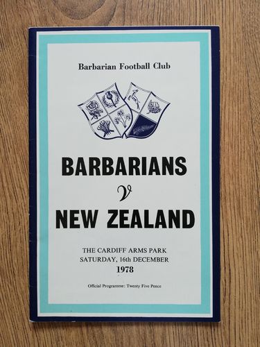 Barbarians v New Zealand 1978 Rugby Programme