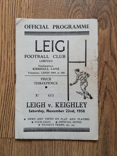 Leigh v Keighley Nov 1958 Rugby League Programme