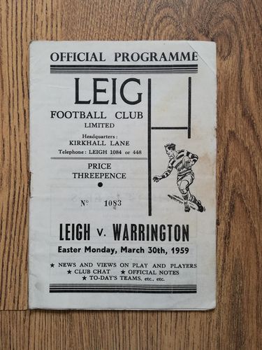 Leigh v Warrington Mar 1959 Rugby League Programme