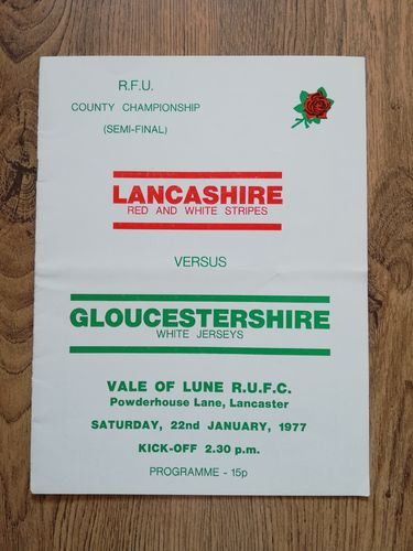 Lancashire v Gloucestershire Jan 1977 County Semi-Final Rugby Programme