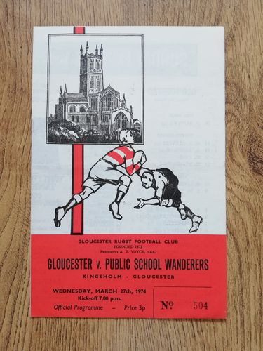 Gloucester v Public School Wanderers Mar 1974 Rugby Programme
