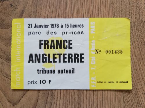 France v England 1978 Used Rugby Ticket