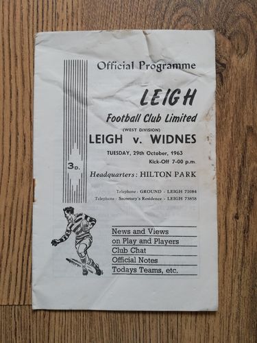Leigh v Widnes Oct 1963 Rugby League Programme