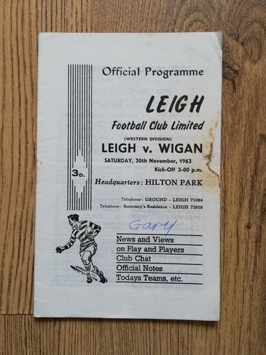 Leigh v Wigan Nov 1963 Rugby League Programme