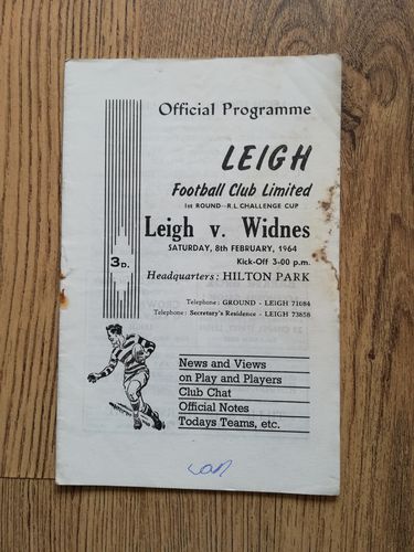 Leigh v Widnes Feb 1964 Challenge Cup Rugby League Programme