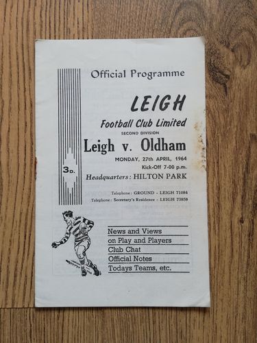 Leigh v Oldham Apr 1964 Rugby League Programme