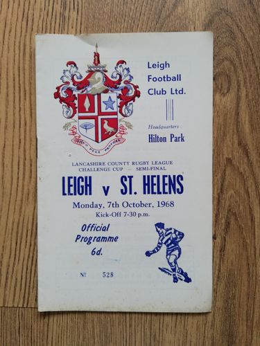Leigh v St Helens Oct 1968 Lancashire Cup Semi-Final Rugby League Programme