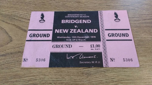 Bridgend v New Zealand Dec 1978 Used Rugby Ticket