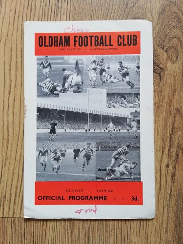Oldham v Halifax Sept 1959 Rugby League Programme