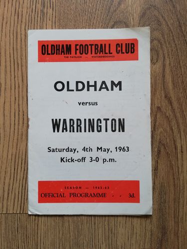 Oldham v Warrington May 1963 Rugby League Programme