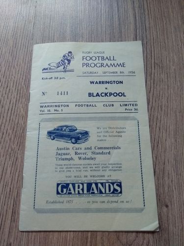 Warrington v Blackpool Borough Sept 1956 Rugby League Programme
