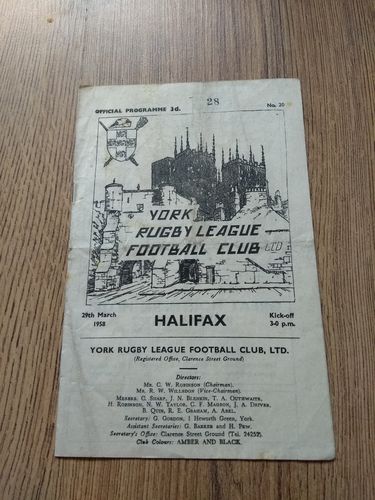 York v Halifax Mar 1958 Rugby League Programme