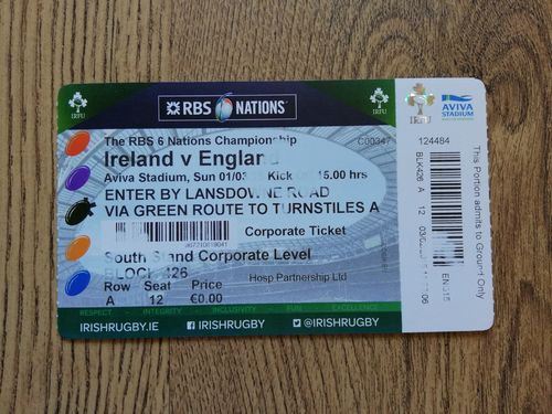 Ireland v England Mar 2015 Used Rugby Ticket