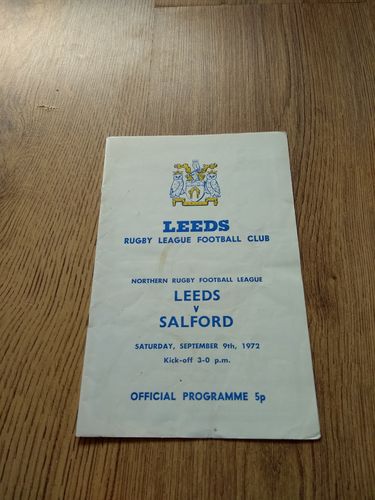 Leeds v Salford Sept 1972 Rugby League Programme
