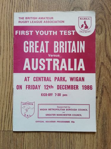 Great Britain Youth v Australia Schools Dec 1986