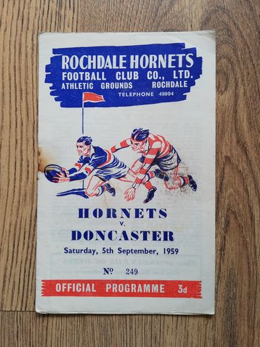Rochdale Hornets v Doncaster Sept 1959 Rugby League Programme