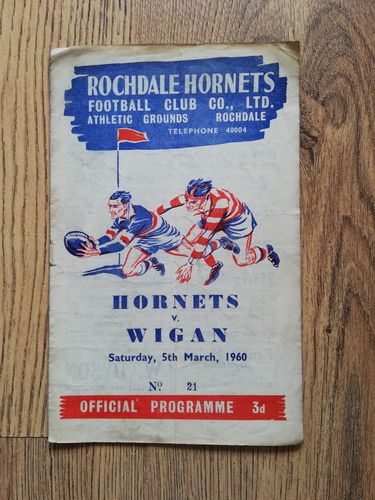 Rochdale Hornets v Wigan Mar 1960 Rugby League Programme