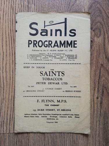 St Helens v Wigan Apr 1958 Rugby League Programme