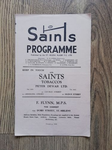 St Helens v Oldham Dec 1958 Rugby League Programme