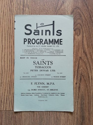 St Helens v Leigh Jan 1959 Rugby League Programme