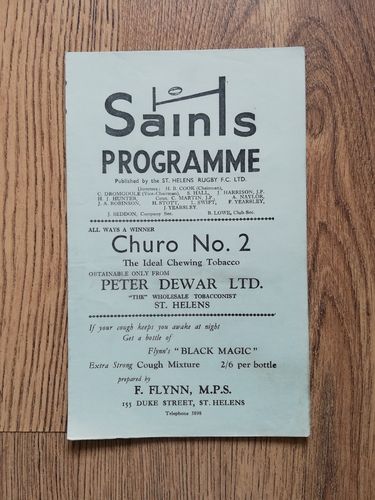 St Helens v Barrow Mar 1960 Rugby League Programme
