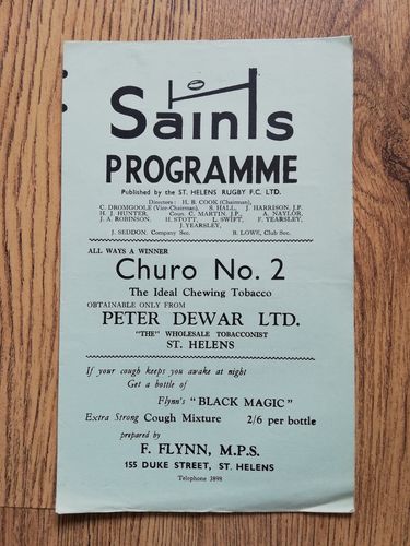St Helens v Liverpool City Aug 1960 Charity Match Rugby League Programme