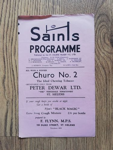 St Helens v Salford Mar 1961 Rugby League Programme