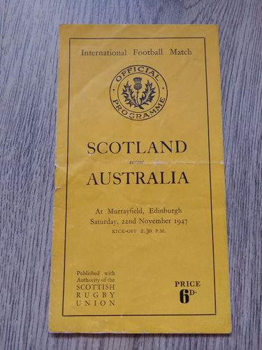 Scotland v Australia 1947 Rugby Programme