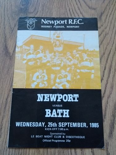 Newport v Bath Sept 1985 Rugby Programme