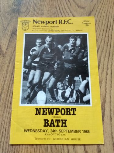 Newport v Bath Sept 1986 Rugby Programme