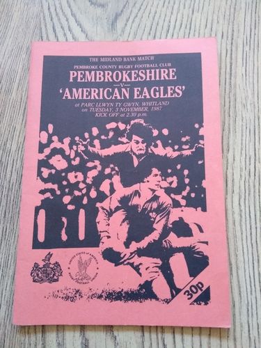 Pembrokeshire v USA 'American Eagles' 1987 Rugby Programme
