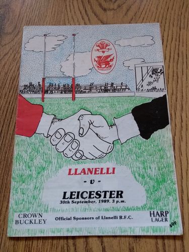 Llanelli v Leicester Sept 1989 Rugby Programme