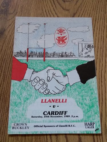 Llanelli v Cardiff Nov 1989 Rugby Programme