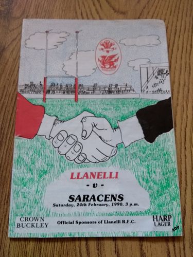 Llanelli v Saracens Feb 1990 Rugby Programme
