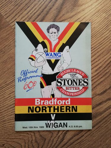 Bradford Northern v Wigan Nov 1989 Rugby League Programme