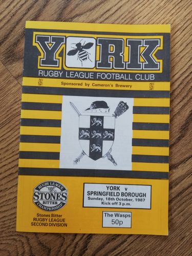 York v Springfield Borough Oct 1987 Rugby League Programme