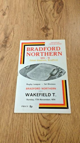 Bradford Northern v Wakefield Trinity Nov 1974 Rugby League Programme