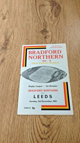Bradford Northern v Leeds Dec 1974 Rugby League Programme