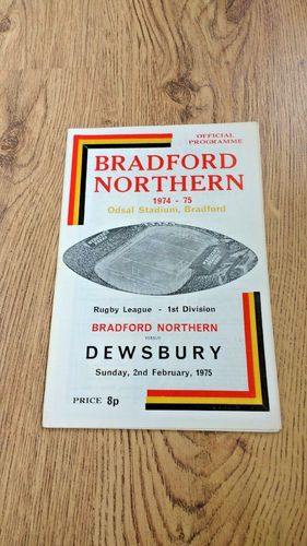 Bradford Northern v Dewsbury Feb 1975 Rugby League Programme