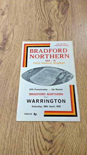 Bradford Northern v Warrington Apr 1975 Premiership Play-Off RL Programme