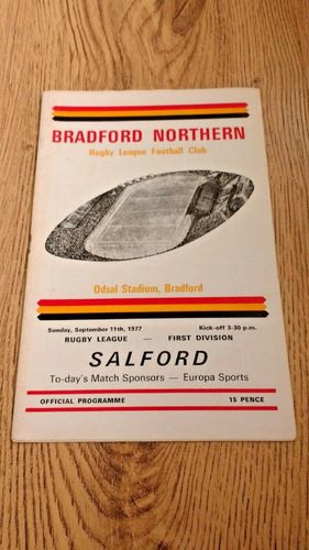 Bradford Northern v Salford Sept 1977 Rugby League Programme
