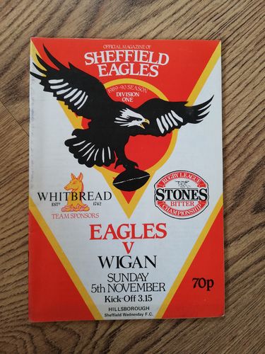 Sheffield Eagles v Wigan Nov 1989 Rugby League Programme