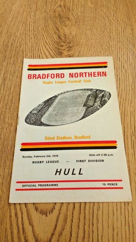 Bradford Northern v Hull Feb 1978 Rugby League Programme