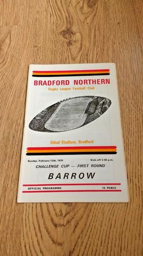 Bradford Northern v Barrow Feb 1978 Challenge Cup Rugby League Programme