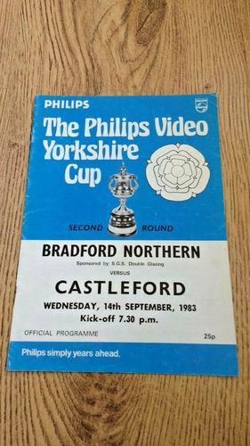 Bradford Northern v Castleford Sept 1983 Yorkshire Cup Rugby League Programme