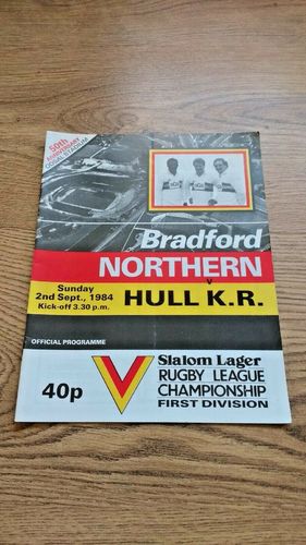 Bradford Northern v Hull KR Sept 1984 Rugby League Programme