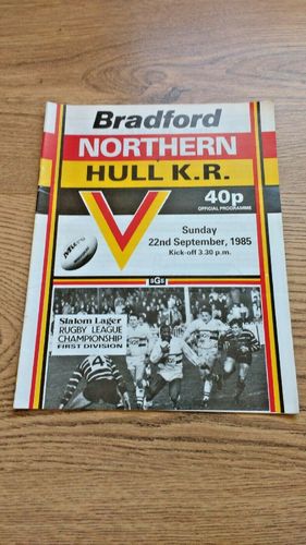 Bradford Northern v Hull KR Sept 1985 Rugby League Programme