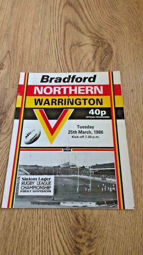 Bradford Northern v Warrington Mar 1986 Rugby League Programme