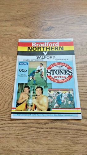 Bradford Northern v Salford Sept 1988 Rugby League Programme